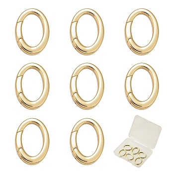8Pcs Brass Spring Gate Rings, Long-Lasting Plated, Oval, Real 18K Gold Plated, 18x13x3mm, 9 Gauge, nner diameter: 13x8mm
