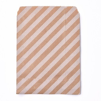 Kraft Paper Bags, No Handles, Food Storage Bags, BurlyWood, Stripe Pattern, 18x13cm