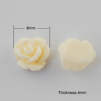 Resin Cabochons, Flower, Creamy White, 8x4mm