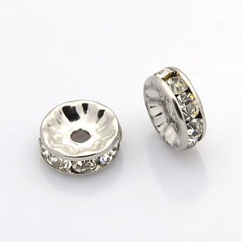 316 Surgical Stainless Steel Spacer Beads, with Rhinestone, Rondelle, Stainless Steel Color, Crystal, 10x4mm, Hole: 2mm