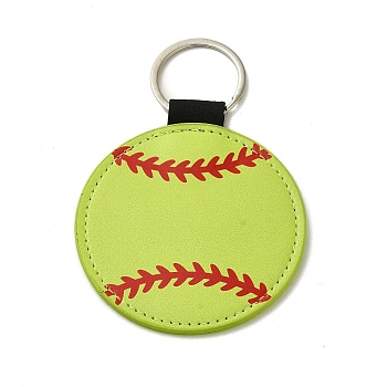 Sport Theme PU Leather Keychain, with Iron Ring, Ball, Tennis, 11.7cm