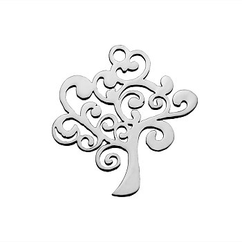 201 Stainless Steel Pendants, Tree, Stainless Steel Color, 20x18x1.1mm, Hole: 1.5mm