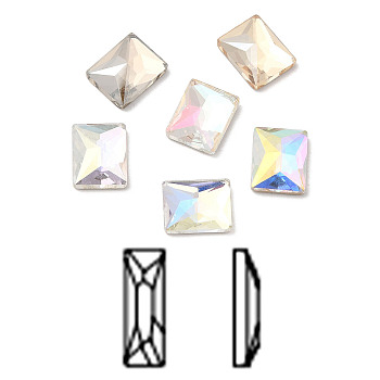 K9 Glass Rhinestone Cabochons, Flat Back & Back Plated, Faceted, Rectangle, Mixed Color, 10x8x3.5mm