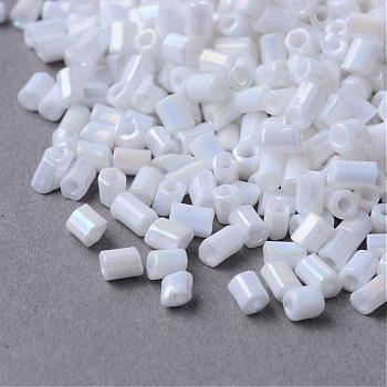 Opaque Rainbow Two Cut Glass Seed Beads, AB Color Plated, Round Hole, Hexagon, White, 2~6x2mm, Hole: 0.5mm, about 21000pcs/450g, 450g/bag