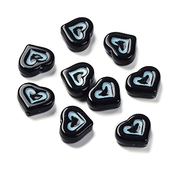 Opaque Acrylic Beads, Metal Enlaced, Heart, Black, 12.5x14.5x5mm, Hole: 1.8mm, about 750pcs/500g