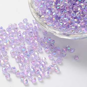 Bicone AB Color Plated Eco-Friendly Transparent Acrylic Beads, Lilac, 4x4mm, Hole: 1mm, about 1660pcs/50g