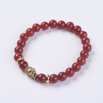 Natural Carnelian Beads Stretch Bracelets, with Alloy Finding, Buddha's Head, Dyed, 2-1/8 inch(55mm)