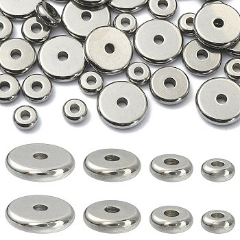 80Pcs 4 Style 304 Stainless Steel Beads, Disc/Flat Round, Stainless Steel Color, 5~10x2mm, Hole: 1.8~2mm, 20pcs/style