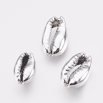 Electroplated Shell Beads, Cowrie Shells, Silver, 12~19x8~13x4~6mm