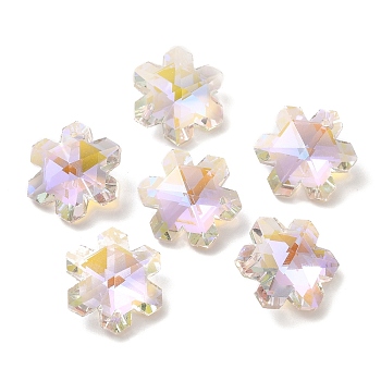 Electroplate Transparent Glass Pendants, Back Plated, Faceted, Snowflake Charms, Clear, 19.5x17x9mm, Hole: 1.2mm