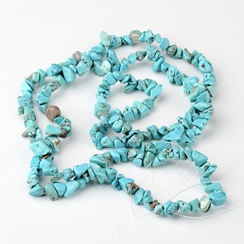Dyed Natural White Jade Chip Beads, Imitation Green Turquoise, 4~10x4~6x2~4mm, Hole: 1mm, about 320pcs/strand, 35.4 inch