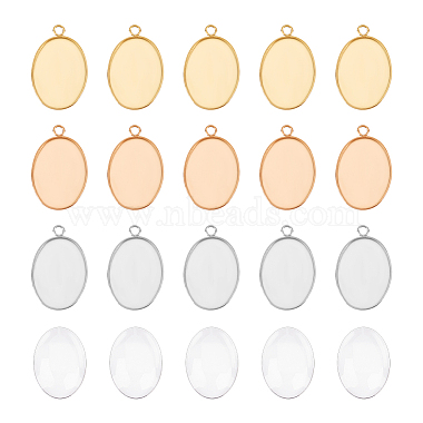 Mixed Color Clear Oval 304 Stainless Steel Pendants