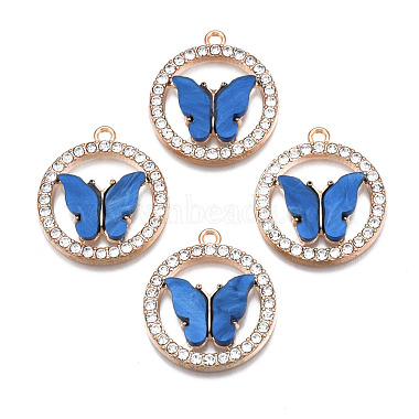 Light Gold Blue Butterfly Acrylic+Rhinestone Pendants