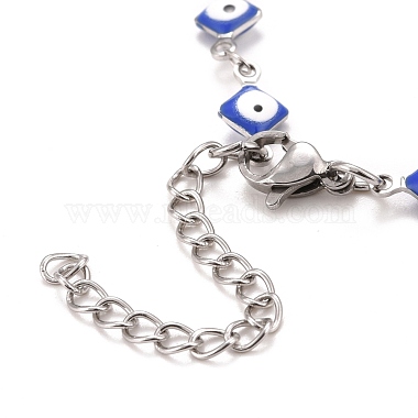 Enamel Rhombus with Evil Eye Link Chains Bracelet(BJEW-P271-03P-03)-3