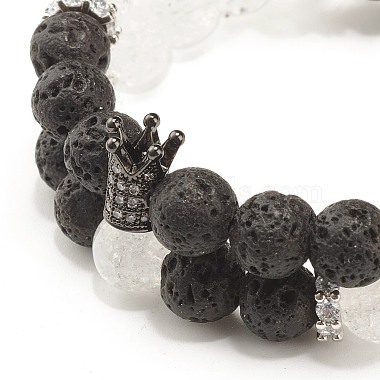 Natural Crackle Quartz & Lava Rock Round Beads Stretch Bracelets Set(BJEW-JB07205)-7