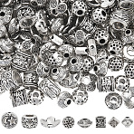 180Pcs 8 Styles Tibetan Style Alloy Spacer Beads, Mixed Shapes, Antique Silver, 6~9.5x3~6mm, Hole: 1~4mm(FIND-SC0010-60)