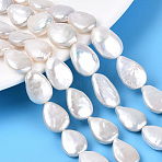 Baroque Natural Nucleated Pearl Keshi Pearl Beads Strands, Cultured Freshwater Pearl, Teardrop, Creamy White, 12~17.5x8.5~11.5x3~8mm, Hole: 0.6mm, about 26~28pcs/strand, 14.96~15.35 inch(38~39cm)(PEAR-S020-Z07)