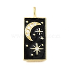 Brass Micro Pave Cubic Zirconia Pendants, with Enamel, Rectangle with Star Moon Charms, Lead Free & Cadmium Free, Rack Plating, Long-Lasting Plated, Real 18K Gold Plated, 29x12x5mm, Hole: 4x2.5mm(X-KK-S523-09G)