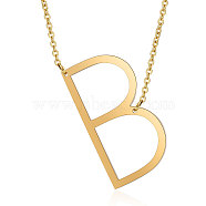 201 Stainless Steel Initial Pendants Necklaces, with Cable Chains, Letter, Letter.B, 17.3~18.3 inch(44~46.5cm)x1.5mm, LetterB: 37.5x20x1mm(NJEW-S069-JN004D-B)