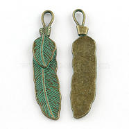 Leaf Zinc Alloy Big Pendants, Cadmium Free & Nickel Free & Lead Free, Antique Bronze & Green Patina, 56x11x2mm, Hole: 4mm(PALLOY-R065-117-FF)