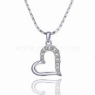 Trendy Real Platinum Plated Eco-Friendly Tin Alloy Czech Rhinestone Heart Pendant Necklaces, 18 inch(NJEW-BB13780-P)