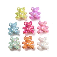 UV Plating Opaque Acrylic Faceted Beads, AB Color Plated, Iridescent Bear, Mixed Color, 18~18.5x17x12mm, Hole: 2.2mm(MACR-D024-03)