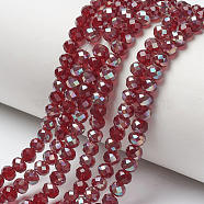 Electroplate Glass Beads Strands, Half Plated, Rainbow Plated, Faceted, Rondelle, Dark Red, 3x2mm, Hole: 0.8mm, about 150~155pcs/strand, 15~16 inch(38~40cm)(EGLA-A034-T2mm-J10)