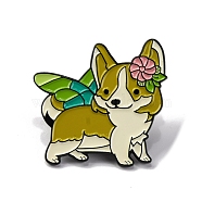 Creative Cartoon Cute Flower Corgi Dog Zinc Alloy Brooches,Enamel Pins for Clothes Backpack, Dog, 22x31mm(JEWB-U001-01C)