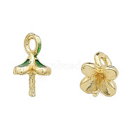 Brass Enamel Cup Peg Bails, Pendants Bails, For Half Drilled Beads, Nickel Free, Clover, Real 14K Gold Plated, Green, 7.5x5.5x5.5mm, Hole: 1.2mm(KK-N259-15)