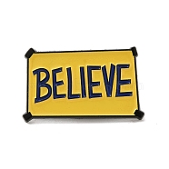 Word Believe Zinc Alloy Brooches, Enamel Pins, Black, Yellow, 18.5x30.5x1.5mm(JEWB-O014-02)