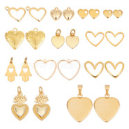 PandaHall Elite Pendant Jewelry Making Finding Kit, Including Brass & 201 & 304 Stainless Steel Pendants, Sacred Heart & Hamsa Hand, Golden, 5~22x7~20x1~2.5mm, Hole: 1~4mm, 24Pcs/box(DIY-PH0010-61)