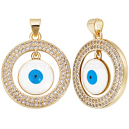 5Pcs Eco-friendly Brass Micro Pave Cubic Zirconia Pendants, with Enamel, Long-Lasting Plated, Real 18K Gold Plated, Evil Eye Charm, White, 23.5x21x3mm, Hole: 4.5x3.5mm(KK-BBC0007-48)