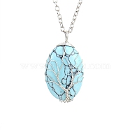 Synthetic Turquoise Oval Pendant Necklace with Platinum Alloy Chains, 20.87 inch(53cm)(PW-WG98341-09)