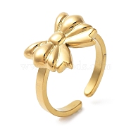 304 Stainless Steel Open Cuff Rings for Women, Bowknot, Real 18K Gold Plated, Adjustable, Bowknot: 12x15mm(RJEW-Z044-01G-03)