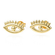 Brass Evil Eye Stud Earrings for Women, Nickel Free, Real 18K Gold Plated, 7x11.5mm, Pin: 0.8mm(EJEW-N011-50)