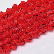 Imitate Austrian Crystal Bicone Glass Beads Strands, Grade AA, Faceted, Red, 5x5mm, Hole: 1mm, about 55pcs/strand, 26cm(GLAA-F029-5x5mm-14)