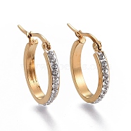 201 Stainless Steel Hoop Earrings, with Rhinestone, Oval, Golden, 24x19.5x3.1mm, Pin: 0.8mm(EJEW-A052-33A)