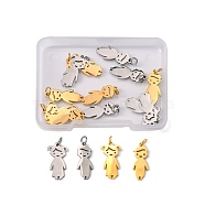 Unicraftale 16Pcs 4 Style 201 Stainless Steel Pendants, with Jump Ring, Laser Cut, Girl & Boy, Golden & Stainless Steel Color, 20x8~10.5x1.5mm, Hole: 2.4mm, 4pcs/style(STAS-UN0034-32)