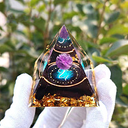 Orgonite Pyramid Resin Energy Generators, Reiki Natural Amethyst Inside for Home Office Desk Decoration, Capricorn, 60x60x60mm(PW-WG81790-03)