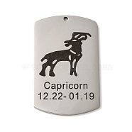 304 Stainless Steel Pendants, Stainless Steel Color, Rectangle with Constellation Charm, Capricorn, 43x26.5x1.5mm, Hole: 1.6mm(STAS-C098-01L-P)