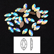 Faceted Horse Eye K9 Glass Rhinestone Cabochons, Imitation Austrian Crystal, Flat Back & Back Plated, Crystal AB, 10x5x2mm(EGLA-O007-15B)