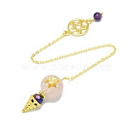 Round Resin Dowsing Pendulum Big Pendants, Natural Rose Quartz Chip Inisde and Cadmium Free & Lead Free Golden Plated Brass Findings, Cone Charm, 215mm(G-C117-01G-07)