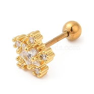 Brass Micro Pave Clear Cubic Zirconia Stud Earrings, with 316 Stainless Steel Pin and Ear Nut, Flower, Golden, 6.7x7mm(EJEW-L265-11G)