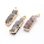 Natural Druzy Agate Rectangle Pendants, with Golden Plated Brass Finding, 36~40x10x9~11mm, Hole: 8x5mm(G-P089-68)