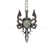 Natural Labradorite Dragon Sword Pendant Necklace, Gothic Alloy Jewelry for Men Women, Antique Silver & Platinum, 19.69 inch(50cm)(G-PW0004-67F)
