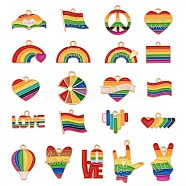 42Pcs Rainbow Flag Charm Pendant Enamel Flag Heart Love Balloon Charm Alloy Enamel Pendant for Jewelry Necklace Earring Making Crafts, Golden, 24x14.8mm(JX596A)