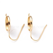 304 Stainless Steel Earring Settings, with Vertical Loop, Flat Round, Golden, Tray: 12mm, 25mm, Hole: 1.8mm, 20 Gauge, Pin: 0.8mm(STAS-O141-01G)