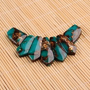 Assembled Dyed Synthetic Imperial Jasper and Bronzite Pendants, Graduated Fan, Faceted, Teal, 20~45x15~26x6~7mm, Hole: 2mm, 7pcs/set(G-E327-01D)