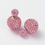 Double Austrian Crystal Ball Ear Studs, with 925 Sterling Silver Pins and Brass Findings, 223_Light Rose, 6~12mm, Pin: 0.7mm(EJEW-D177-05)