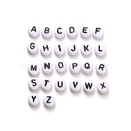 Horizontal Hole Alphabet Acrylic Beads, Flat Round, Letter A~Z, 7x4mm, Hole: 1mm(MACR-X0007)